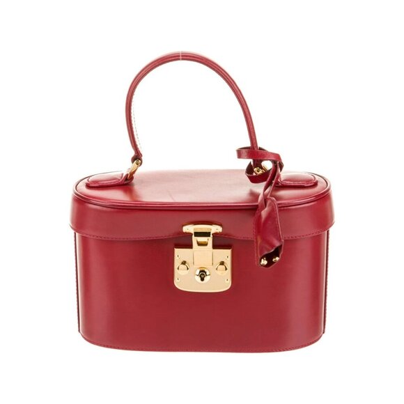 Gucci Red Autre Marque Leather Lady Lock Vintage Handbag Vanity Tote - Picture 1 of 11